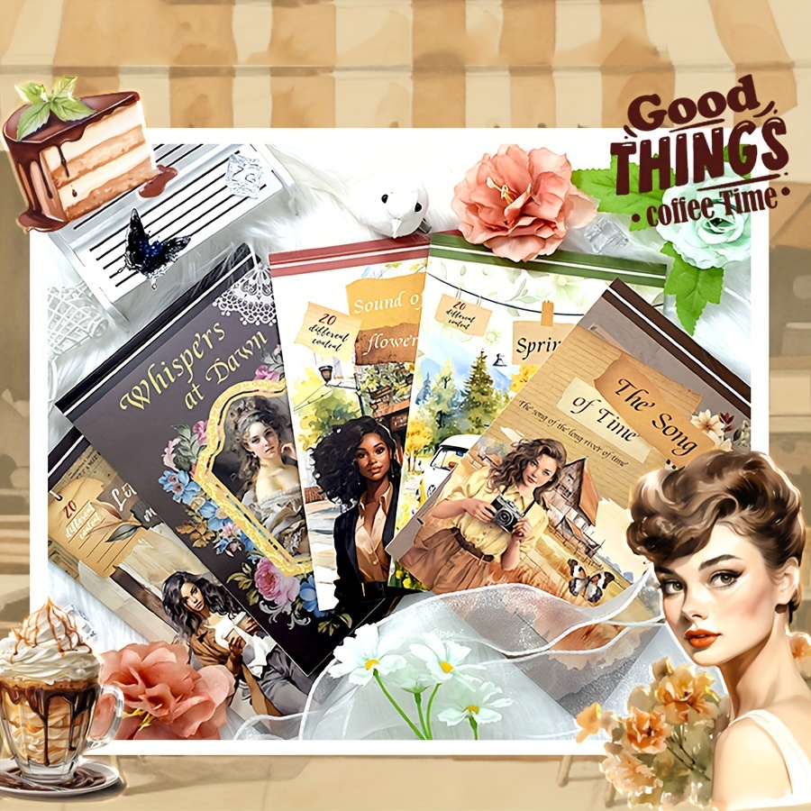 Vintage Collectible Books - ملصقات ورقية واشي عتيقة لسكرابوكينغ ،