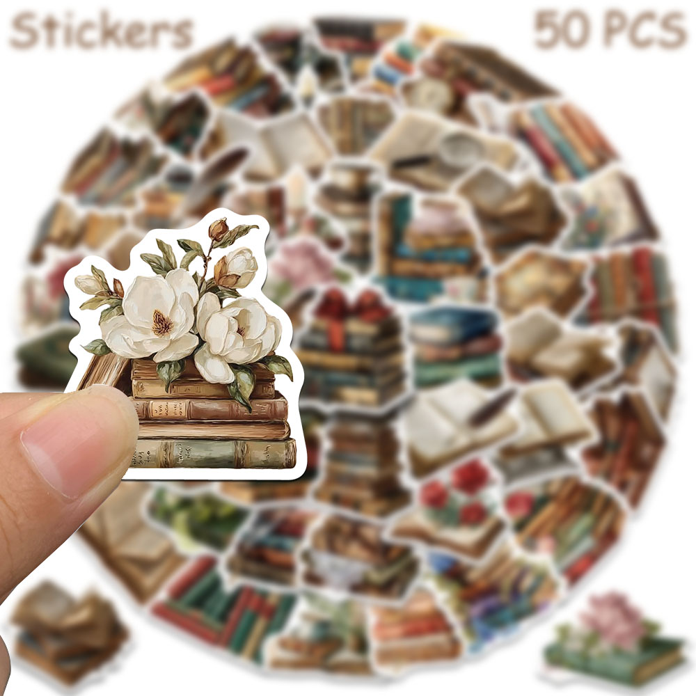 50 قطعة ملصقات كتب عتيقة للابت - مراجعة Vintage Collectible Books وسعره