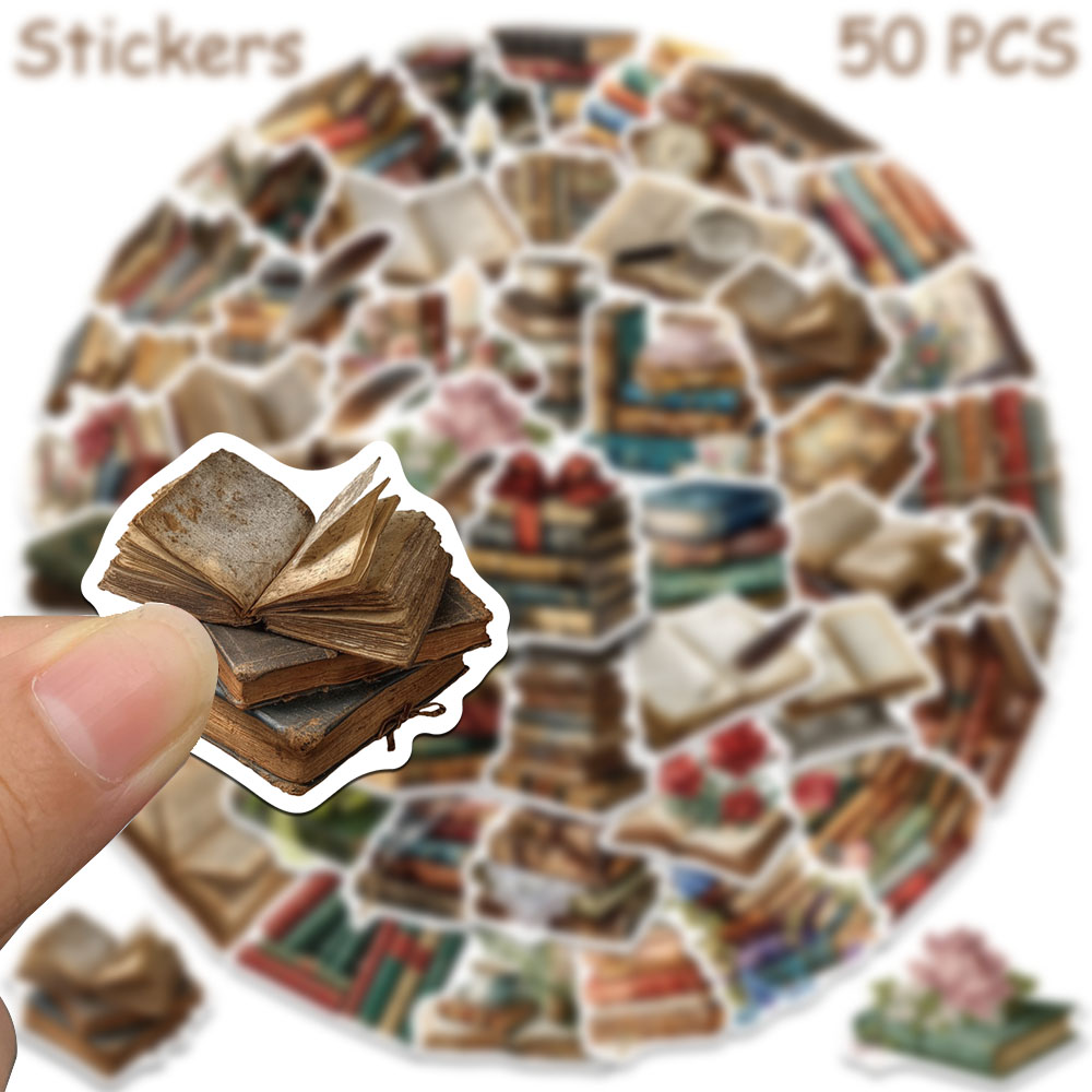50 قطعة ملصقات كتب عتيقة للابت - مراجعة Vintage Collectible Books وسعره